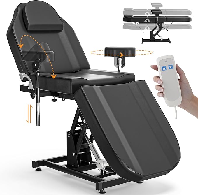 Electric Tattoo Chair Bed Esthetician Motorised Height Adjustment Facial Bed for Client, Professional Beauty Spa Chair Massage Table for Lash Extensions