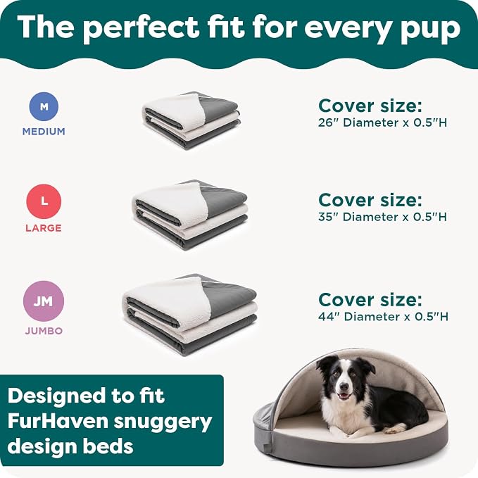 FurHaven Replacement Dog Bed Cover for Sherpa & Suede Snuggery, Fits Cool Gel-Top Foam Beds & Solid Orthopedic Foam Beds, Machine Washable, Jumbo XL (44 inch), Gray