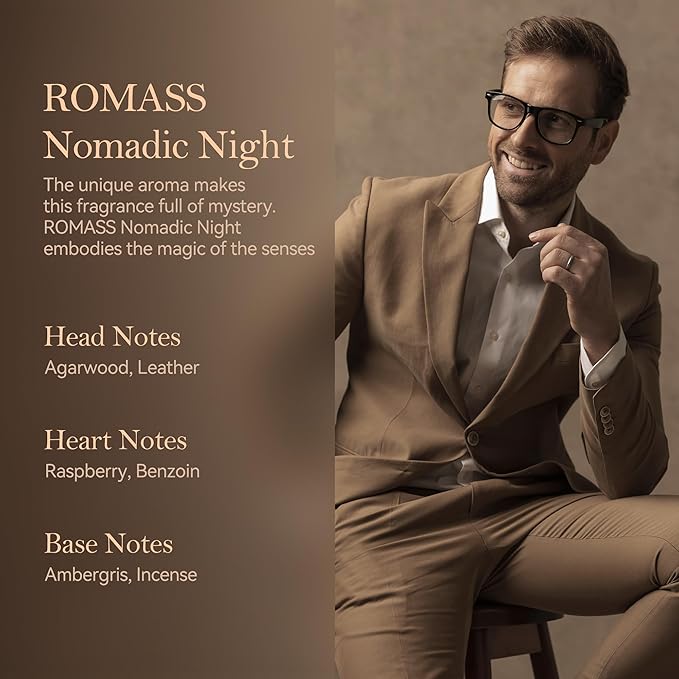 ROMASS Nomadic Night Eau de Parfum Spray - 3.4oz/100ml, Unisex Fragrance with Smoked Oud, Desert Sage, Rose & Raspberry Notes, Warm Woody Scent