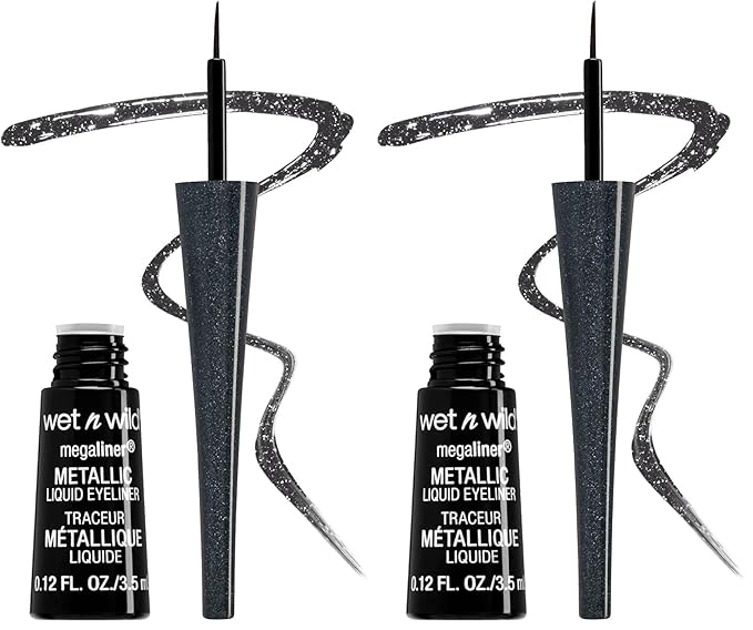 wet n wild MegaLiner Liquid Eyeliner - Metallic, Cosmic Black (Pack of 2)