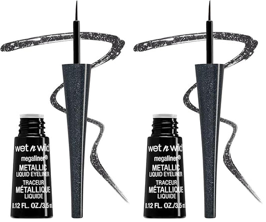wet n wild MegaLiner Liquid Eyeliner - Metallic, Cosmic Black (Pack of 2)