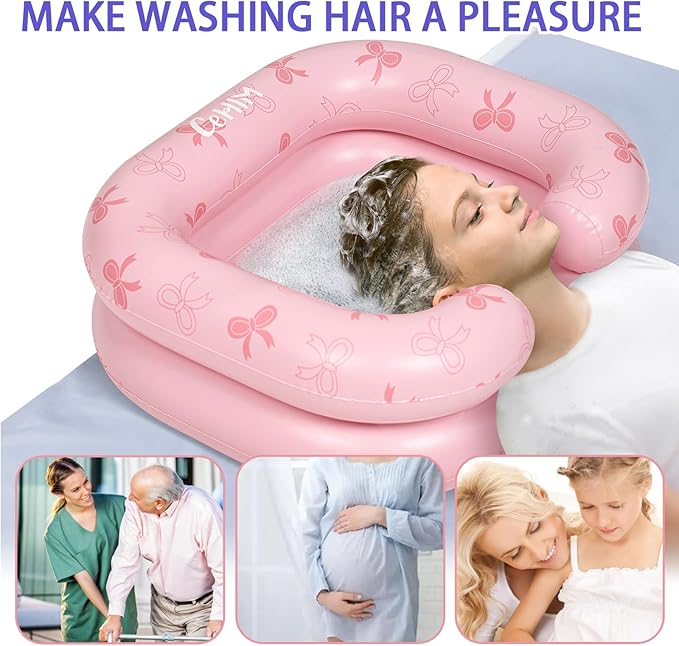 Inflatable Shampoo Basin for Kids - Hair Washing Basin for Children,Teens,Toddler With Neck Support, Portable Shampoo Bowl for use In Bed,on Bathtub,On Floor,or Sink,Tear-Free Rins