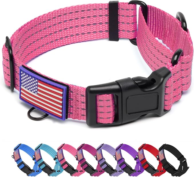 Martingale Dog Collar Reflective NO Pull with USA Flag, M,Pink
