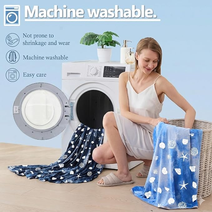 Cooling Blanket Queen Size (90"x90"), Double Sided Ice Cold Blanket for Hot Sleepers, Transfer Heat to Keep Cool, Soft Lightweight for Night Sweats, Bed & Couch, Ocean Design