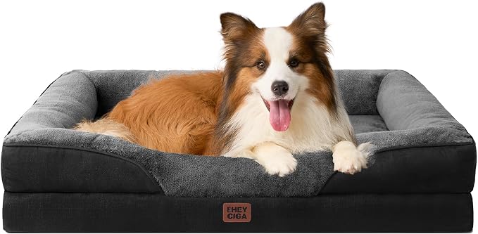 EHEYCIGA Orthopedic Dog Bed for Large Dog, Memory Foam Dog Couch,Grey/Black | 41x27 Inch Large Sized Dog Sofa with Sides, Waterproof Liner & Washable Removable Cover, Bolster Pet Couch