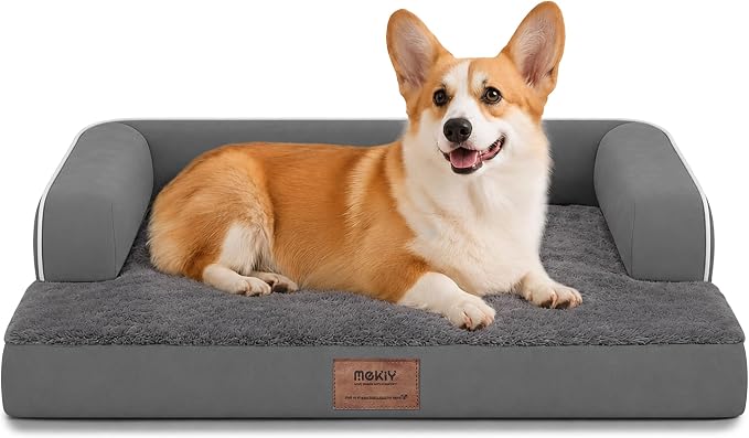 Orthopedic Waterproof Dog Bed Pet Couch with Bolster for Medium Dogs | Pillow Support for Neck Relief, Egg Crate Foam, Waterproof Liner, Anti-Slip Bottom, Machine Washable Cover, 30 x 22 Inch