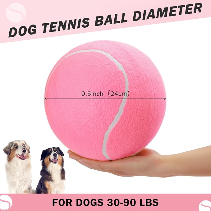 SCENEREAL Giant Tennis Ball for Dogs, 2 Pack 9.5" Inflatable Large Dog Balls for Large Medium Dogs Puppies, Funny Interactive Sports Ball for Indoor Outdoor Training Playing
