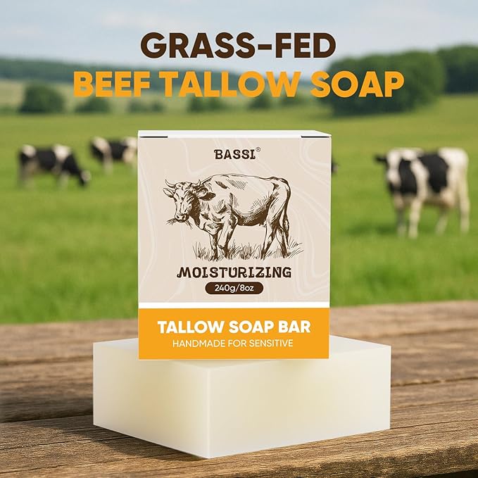 Beef Tallow Soap Bar, 2 Pack All Natural Grass Fed Tallow Soap, Moisturizing Face & Body Wash, Handcrafted Bath Soap Great for Dry, Itchy, Sensitive Skin, 4 Oz/pc