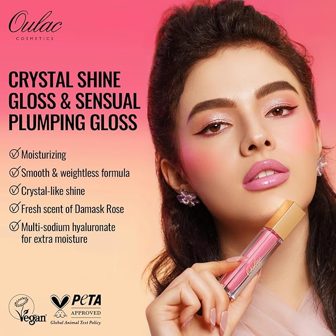 Oulac Pink Shimmer Liquid Lipstick High-Shine Glitter Lip Gloss for Women Shimmer Non-Sticky Glossy Finish Liquid Lipstick Hydrating Lip Gloss Fuller-looking Lip Makeup Vegan & Cruelty-Free 11
