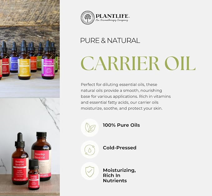 Plantlife Massage Oil Base Carrier Oil - Cold Pressed, Non-GMO, and Gluten Free Carrier Oils - for Skin, Hair, and Personal Care - 4 oz