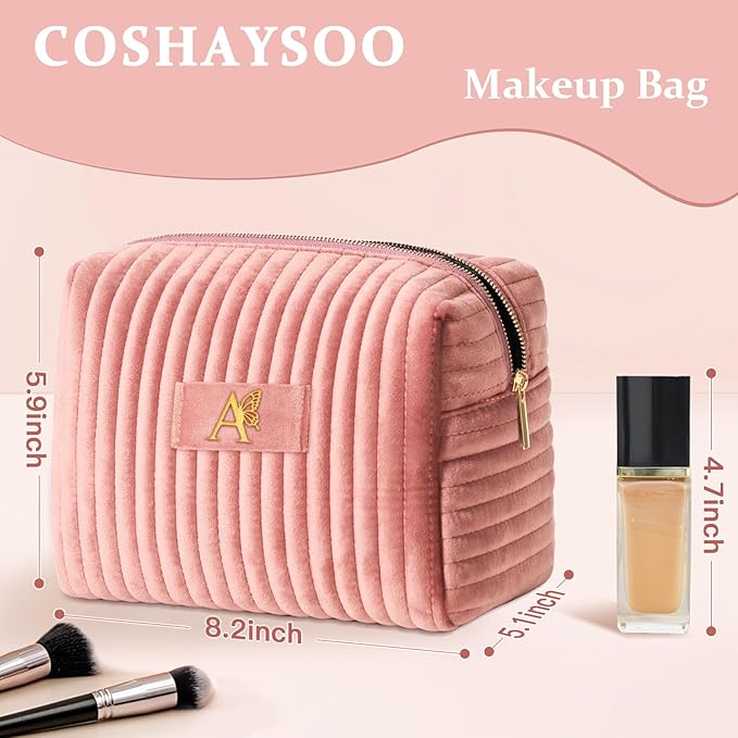 COSHAYSOO Bridesmaid Proposal Engagement Gifts Bridal Shower Bachelorette Party Favors Makeup Bag Quilted Make Up Cosmetic Pouch for Bride to Be Maid of Honor Godmother Dusty Pink Initial Letter A