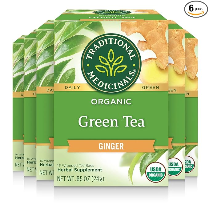 Traditional Medicinals Tea, Organic Green Tea Ginger, Promotes Healthy Digestion, 96 Tea Bags (6 Pack)