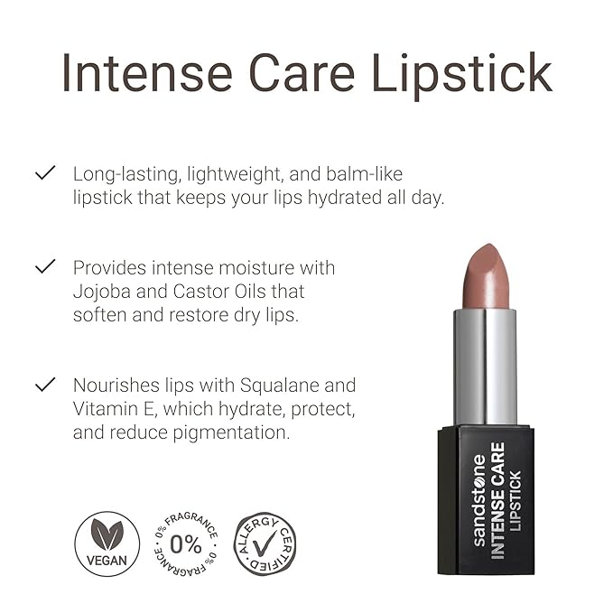 Sandstone Scandinavia Intense Care Lipstick - a hypoallergenic, gluten free, caring formula, with active and moisturizing ingredients. (43 Barely There, 3,5 g)