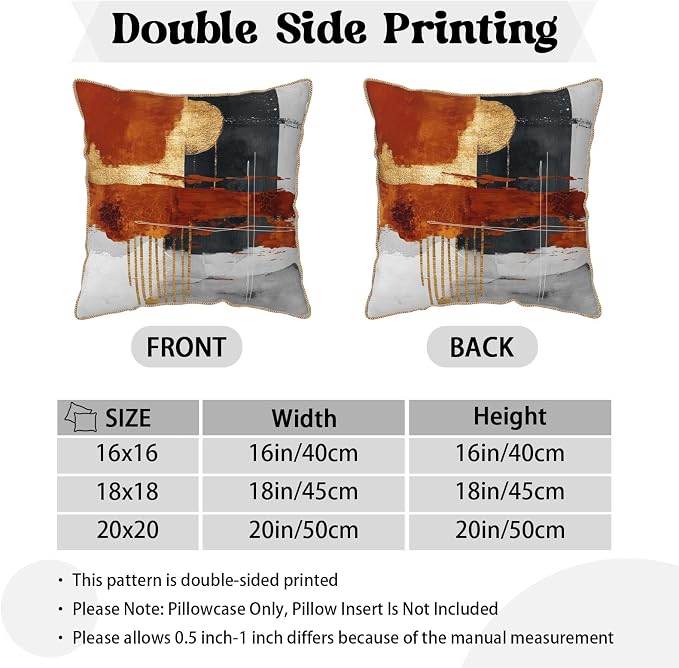 Retro Burnt Orange Gold Velvet Pillow Covers 20x20 Inch Abstract Rust Gray Black Throw Pillows For Couch Cushion Covers Pillowcase Rustic Farmhouse Pillow Cases for Sofa Bed Living Room Outdoor