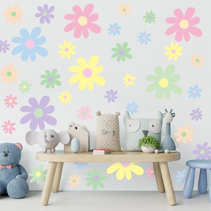 TaoBary 12 Sheet Daisy Wall Sticker Decal,Fresh Color,Attractive Style | Big Flower Wall Sticker, Pink White Floral Decal, Daisy Bedroom Room Decor, Removable Peel and Stick, Nursery Home Wall Decor