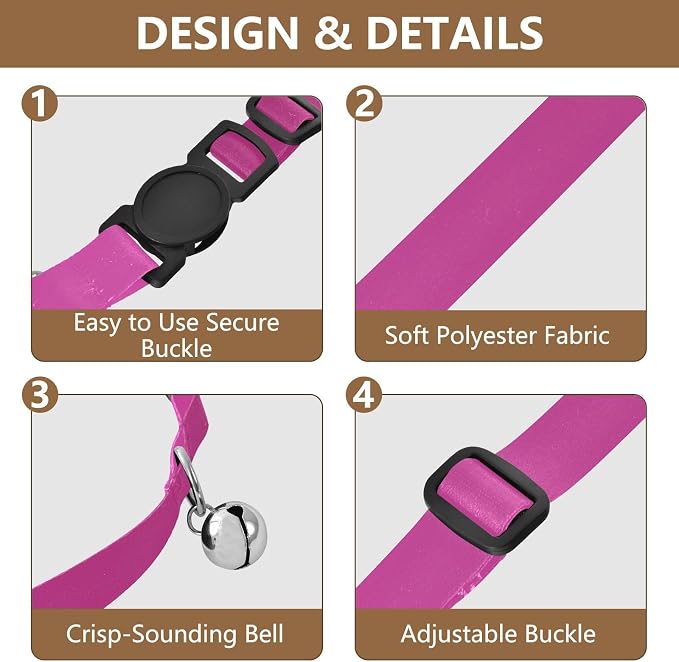 Rose Red Gradient Metal Bell Included Pet Collars 2 Pack Soft Cat Collar