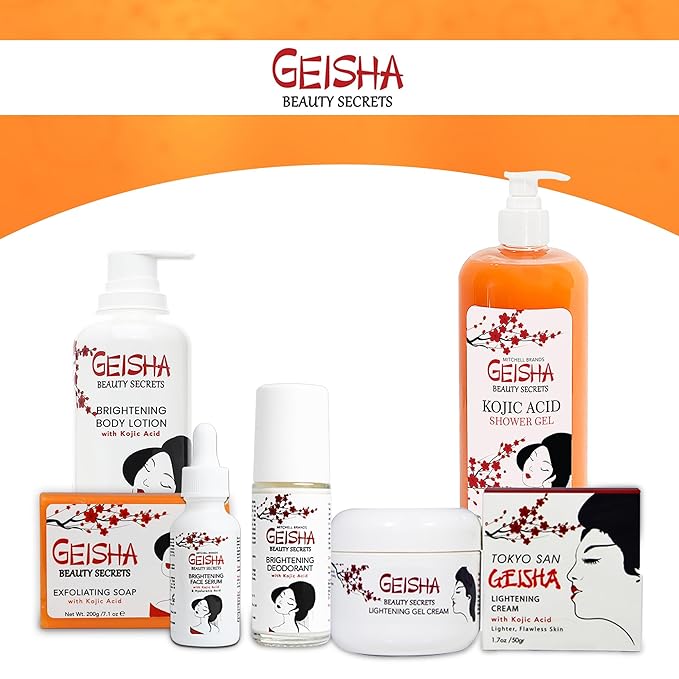 OMIC Geisha, Kojic Acid Skin Brightening Body Wash - 33 Fl oz / 1000 ml - Even Out Tone, Radiance, Face and Body Shower Gel, with Coconut Oil and Shea Butter