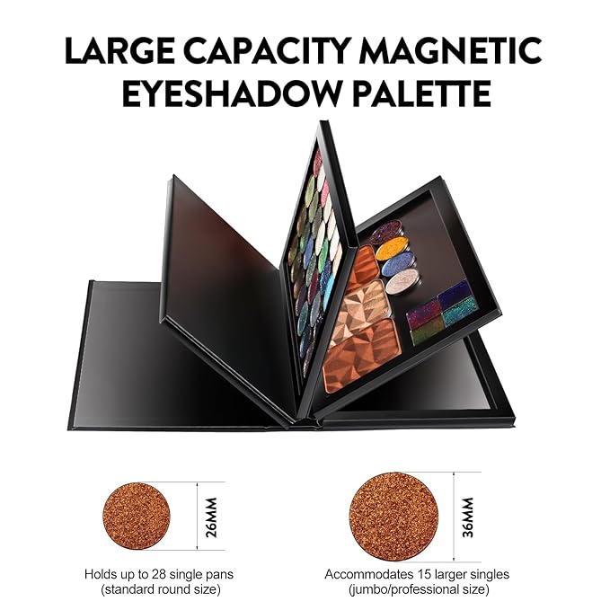 Strong 4 Layers Empty Magnetic Palette Book Palette+1pcs Makeup Depotting Spatula+50pcs Round Metal Stickers+50pcs Square Metal Stickers