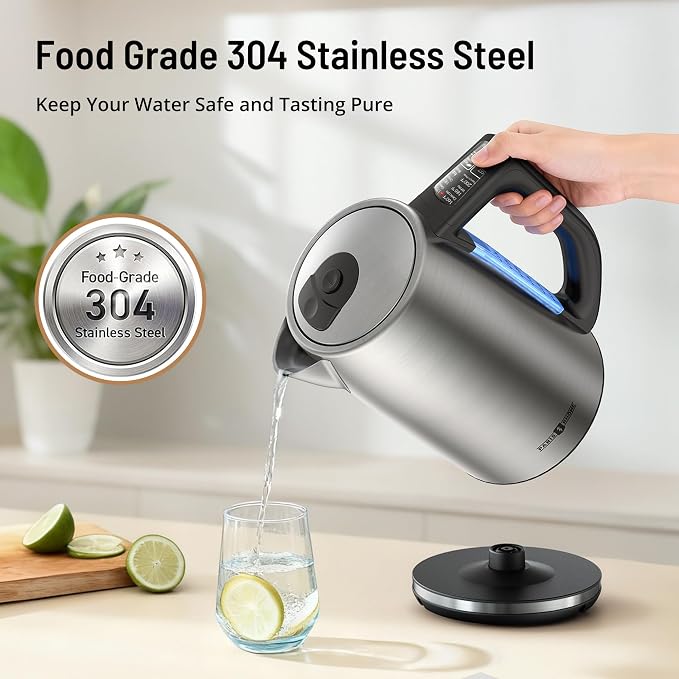 Electric Tea Kettle, PARIS RHÔNE 6 Precise Temperature Presets 1.7L Stainless Steel Electric Kettle Temperature Control,1500W Fast Boiling Hot Water for Oolong & Green Tea with Strix Control