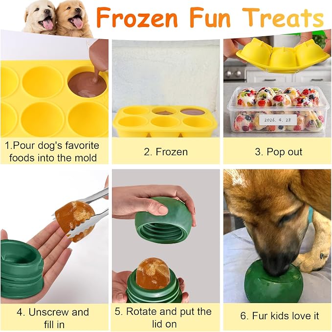 BABORUI Popsicles Molds Kit for Woof Pupsicle Large 25-75lbs, 6 Cavities Silicone Dog Treat Molds with Container Tong for Making Frozen Refill Pops Treats (L)
