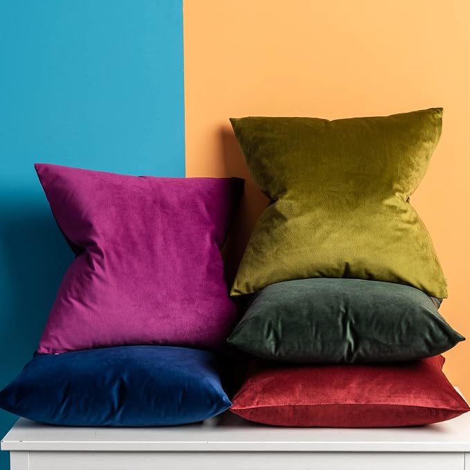 24x24 Velvet Throw Pillow Covers Set of 2 for Couch Sofa Bed,Olive Green | JUSPURBET Decorative Pillow Covers with Invisible Zipper for Modern Living Room Bedroom Home Decor