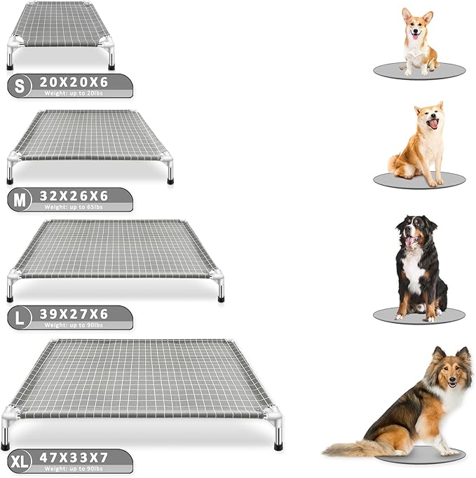 Elevated Dog Bed Pet Cot - Dog Cots Beds, Detachable Raised Cat Pet Bed, XL | 0.5mm stainless steel frame,Heavy-duty double-layer cotton fabric, Extra-large resting platform, Portable for outdoor camping
