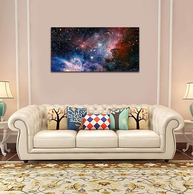 arteWOODS Canvas Wall Art Galaxy Nebula Starry Cosmic Painting Pictures Panoramic Canvas Arotwork Universe Stars Outer Space Wall Art for Home Office Decoration Framed Ready to Hang 24" x 48"