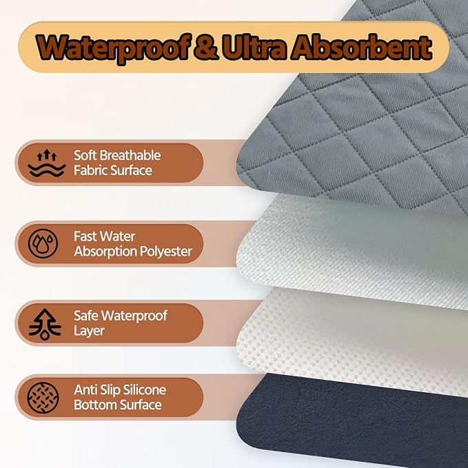 Washable Dog Pee Pads, Waterproof Training Mat,Small | Size:18x24inch(2 Pack),Super Absorbent(Four-Layer Design),Reusable Potty Playpen Mat,Washable Pet Pads,Non-Slip Puppy Pads