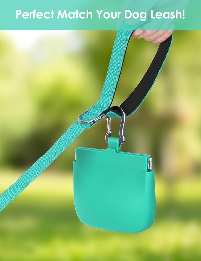 1 Cup Silicone Dog Training Treat Pouch(Turquoise) | Clip on Leash or Belt Loop, One-Hand Access with Pull Tab, Small Pocket Sized, Auto Closing Lid for Pet Training & Walking