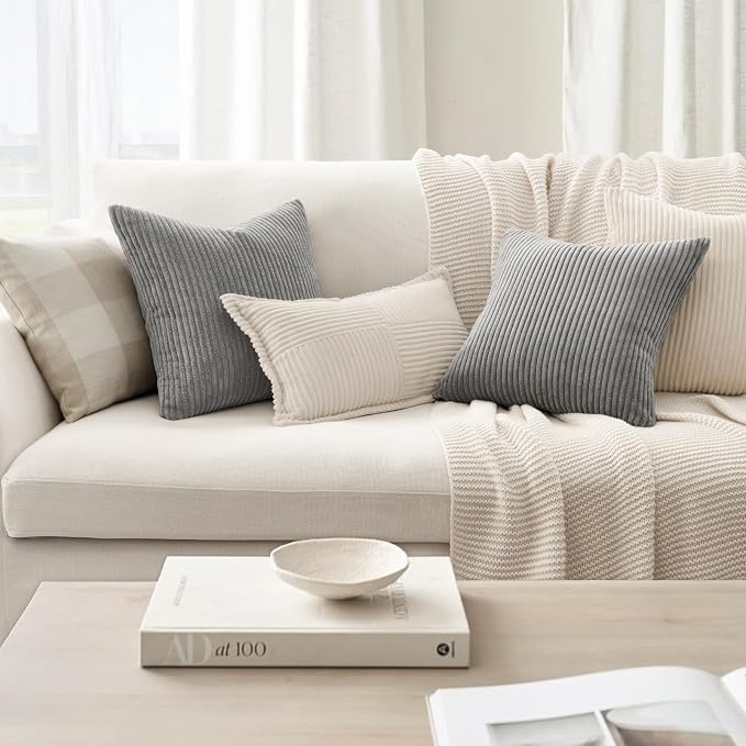 Topfinel Decorative Throw Pillow Covers Cushion Cases, Set of 4 Soft Velvet Modern Double-Sided Designs, Mix and Match for Home Decor, Pillow Inserts Not Included (22x22 inch, Grey)