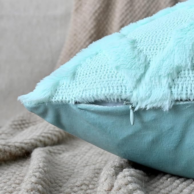 Set of 2 Soft Moroccan Throw Pillow Covers 12x20 Inch Plush Boho Decorative Pillow Cover Accent Cushion Case for Couch Sofa Bed, Light Aqua