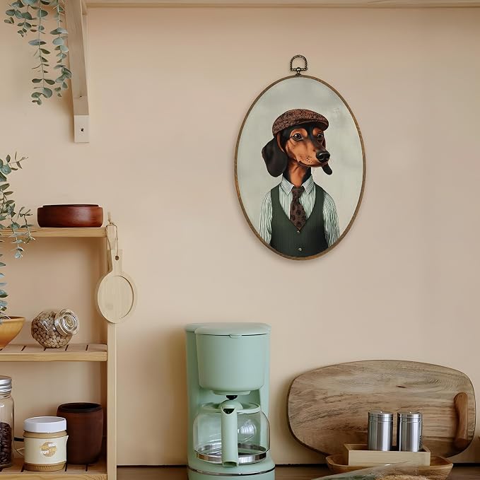 LKETW Vintage Dachshund Oval Wall Art Decor, Dachshund Weiner Dog Doxie Gifts for Women Oval Canvas Hanging Decor, Dog Mom Lovers Gifts Wall Decorations for Home Bedroom Living Room, 8.6x11.4 Inch