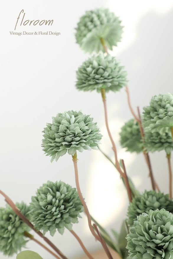 5pcs Sage Green Faux Silk Mums Artificial Flowers, Bulk Fake Small Mini Chrysanthemums with Stems for DIY Wedding Centerpieces Floral Arrangements Vase Fillers Home Decorations