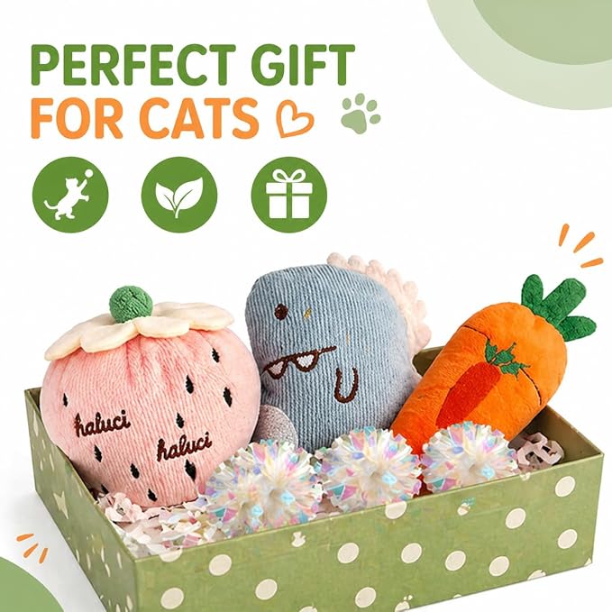 Cat Toys, Interactive Cat Toy for Indoor Cats, Soft and Durable Crinkle Sound Catnip Toys, Catnip Filled Mouse Cat Teething Chew Toy (Pack of 6)