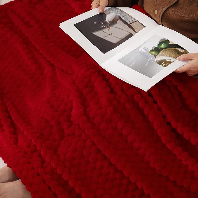 Red Throw Blanket 50"×60" inches Gifts for Mom Fuzzy 3D Jacquard Decorative | Flannel Fleece Super Soft Plush Cozy Blanket for Couch Sofa Chair Lightweight