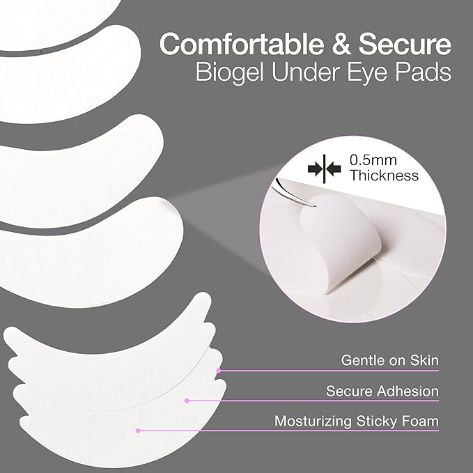 Curacoro Biogel Eye Pads for Lash Extensions, Soft Sticky Under Eye Patches for Sensitive Skin, Eyelash Perm Lamination, Lash Extension Remover Supplies (10 Pairs)