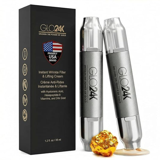 GLO24K Instant Wrinkle Filler for Face, XL Lifting Cream for Eye and Face, Lift and Tightening Non-Invasive with Hyaluronic Acid, 24k Gold, Peptides and Vitamins for Youthful Appearance, 1.2 fl oz (2)