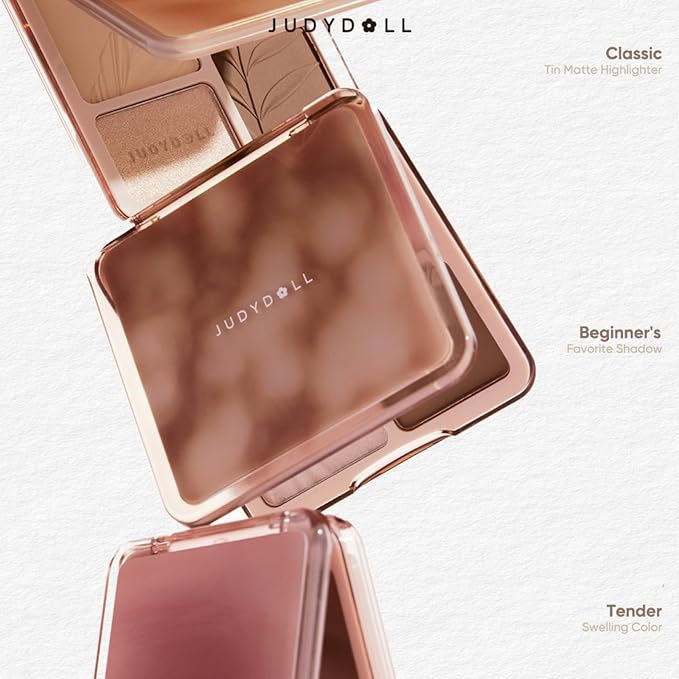 JUDYDOLL Highlight & Contour Palette, All-in-One Matte Highlighter Contour Compact, Natual Finish, Ultra-fine Powder, Easy to Apply, Blendable Face Makeup for All Skin Tones (04 Blush Shadow Palette)