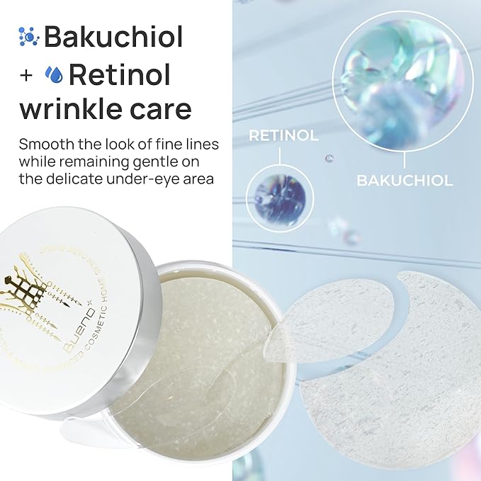 Bueno+ Bakuchiol Anti-Wrinkle Ampoule Eye Patch, 60 Patches, Under Eye Patches for Puffy Eyes and Dark Circles with Bakuchiol and Retinol, Korean Skin Care