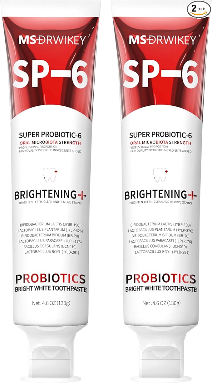 MSDRWIKEY SP-6 Probiotic Whitening Toothpaste - Enhanced Formula with 6 Probiotics for Teeth Whitening and Gum Health - Enamel-Safe, Fluoride-Free, Fresh Mint Flavor, 4.6oz (2)