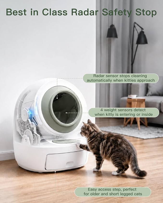 Casa Leo Automatic Self-Cleaning Cat Litter Box | with Leo’s Loo Too Wi-Fi App & Voice Control, App Weight Tracking, UV Odor Control, Safety Sensors, 30dB Quiet