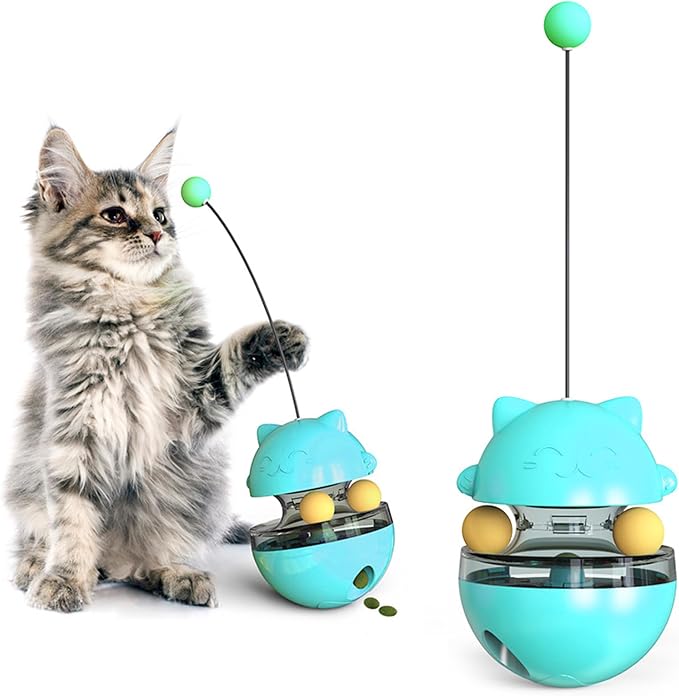 2O25 Cat Toy Funny Tumbler Interactive Ball，Treat Dispenser Automatic No-Electronic Move，Kitten Enrichment Toys for Mental Stimulation & Slower Eating (Blue)