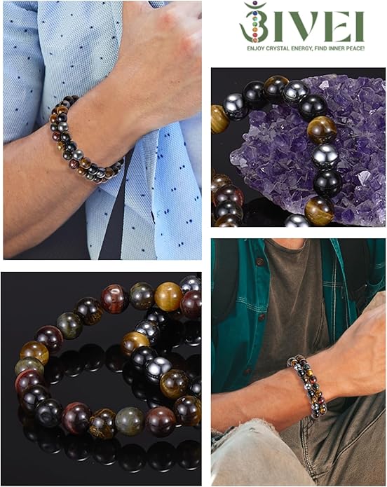 Bivei Natural Gemstone Semi Precious Healing Crystals Handmade Stretchy Round Beads Bracelet,Stocking Stuffers for Women Enhance Positive Energy