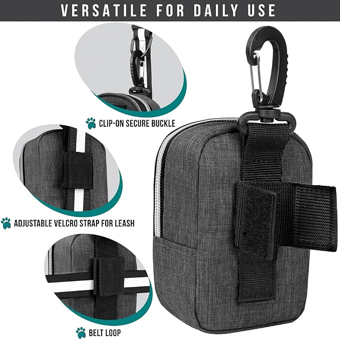 PetAmi Dog Poop Bag Holder for Leash Waste Bag Dispenser Pet Pouch Charcoal