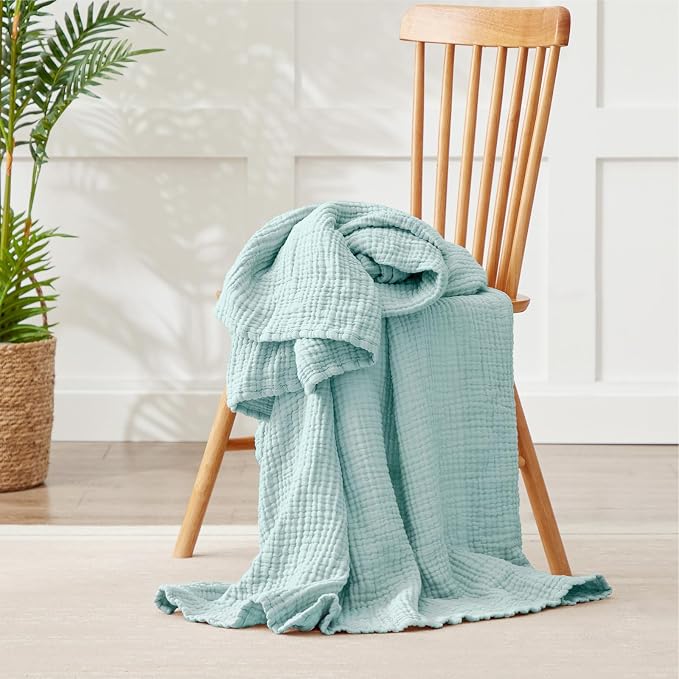 100% Cotton Muslin Blanket Twin 60" x 80", Breathable and Lightweight Cotton Twin Blankets for Couch, Soft Cooling Summer Gauze Blanket for Adults All Season, Mint