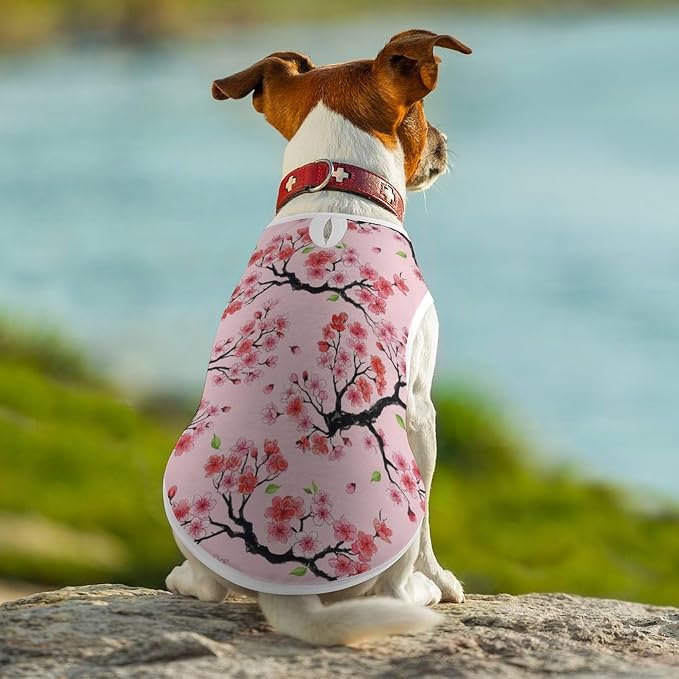 Cat Shirt Dog Cute Clothes Breathable Beach Seaside Puppy Shirt Sweatshirt Floral Pink Japanese Cherry Flowers Blossom