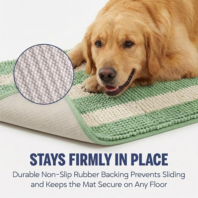 Muddy Mat® Super Absorbent Loop-Thread Chenille Dog Door Mat for Muddy Paws – Non-Slip, Machine Washable Indoor Entry Rug, Quick-Dry Pet Mat for Entryway – Fresh Meadow 19"x30"