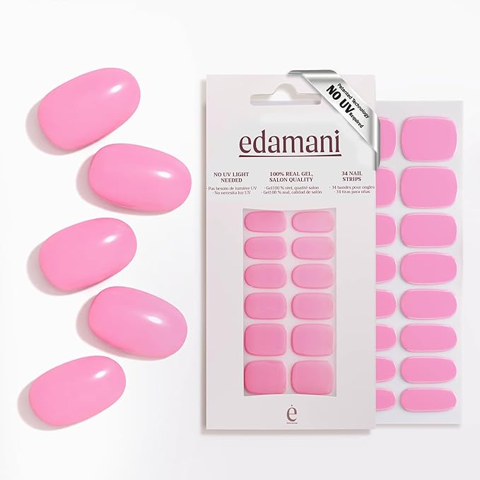 34 Piece Fully Cured Gel Nail Strips With No UV Light Needed, 14+ Days Gel Nail Polish Stickers, Salon Quality, Easy to Apply & Remove – Toxin Free, No Damage (Blush Blossom)