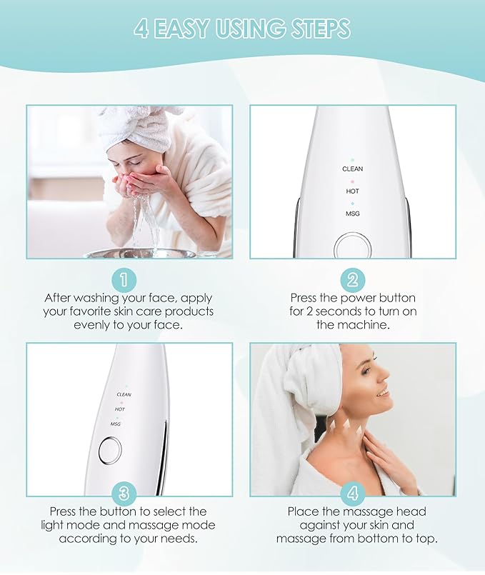 ELISHINE 7 Color Neck Face Massager - Facial Massager Tool for Skin Care at Home, Vibrating Face Massager with Thermals, Galvanic Machines White