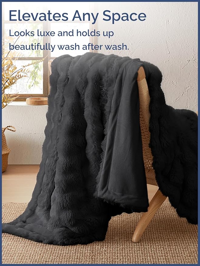 3D Fleece Bubble Blanket King Size - Rabbit Blanket - 90" x 108", Black | Soft Fluffy Faux Fur Blanket for Couch Sofa & Chair, Cozy Gifts for Women, Tie Dye Cloud Throw Bed Cover, Thick Plush Bedding
